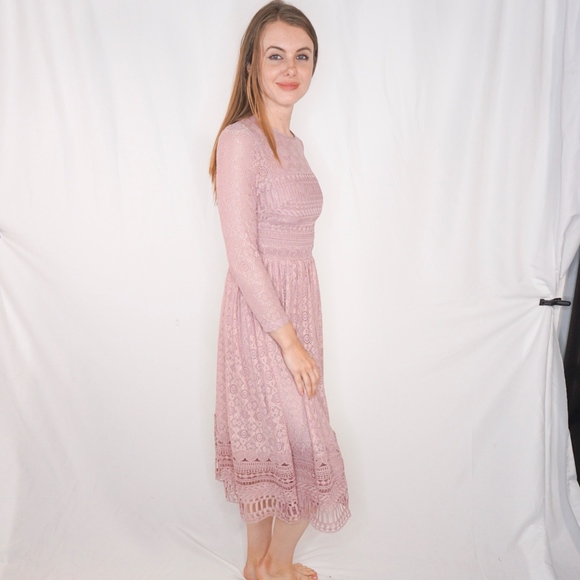 Asos Lilac Midi Lace Long Sleeve Dress NWT 2 0747 - Picture 3 of 8